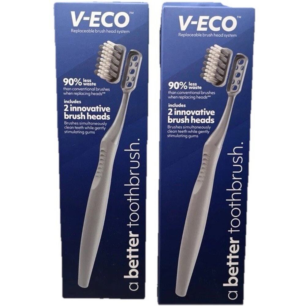 V-Eco Replaceable Brush Head System 2‎ Sets Of Innovative Brush & Heads NEW